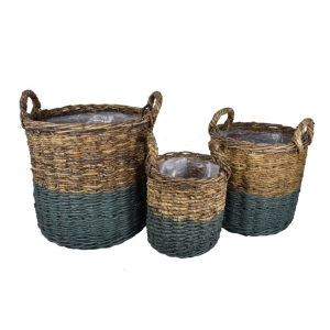 Kôš s dvoma ušami prírodný s petrolejovou 57 x 57 x 65 x cm abaca veľký