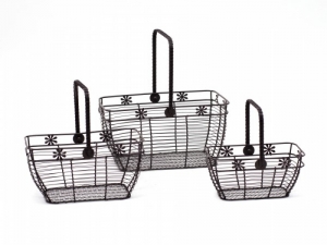 Košík drôtený antik s kytičkou a uchom (3ks)