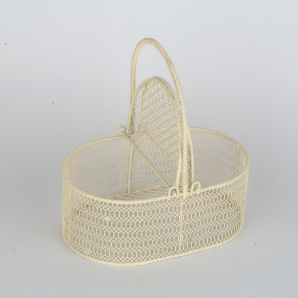 Košík drôtený biely krémový 17x12x18cm