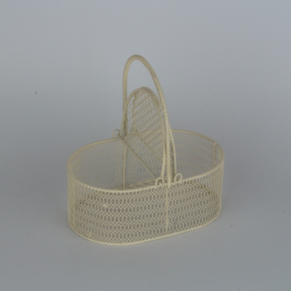 Košík drôtený biely krémový 17x12x18cm