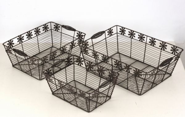 Košík drôtený s kvietkami 31x23x12cm