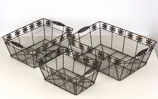 Košík drôtený s kvietkami 37x26,5x13cm 