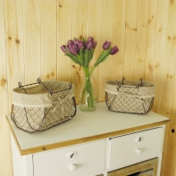 Košík drôtený s látkou set 2 ks