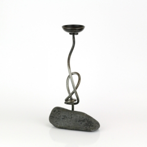 Kovaný svietnik tmavý kameň 34cm