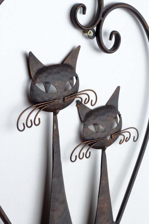Kovová dekorácia na stenu zaľúbené mačky 32x52cm