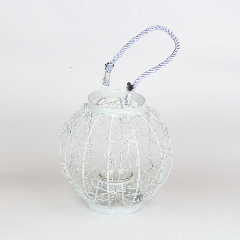 Kovová lampáš na čajovú sviečku biela