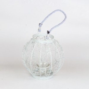 Kovová lampáš na čajovú sviečku biela