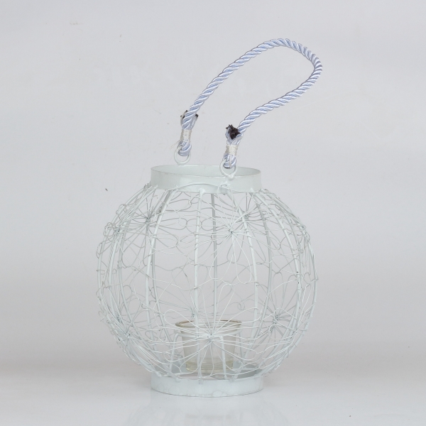 Kovová lampáš na čajovú sviečku biela