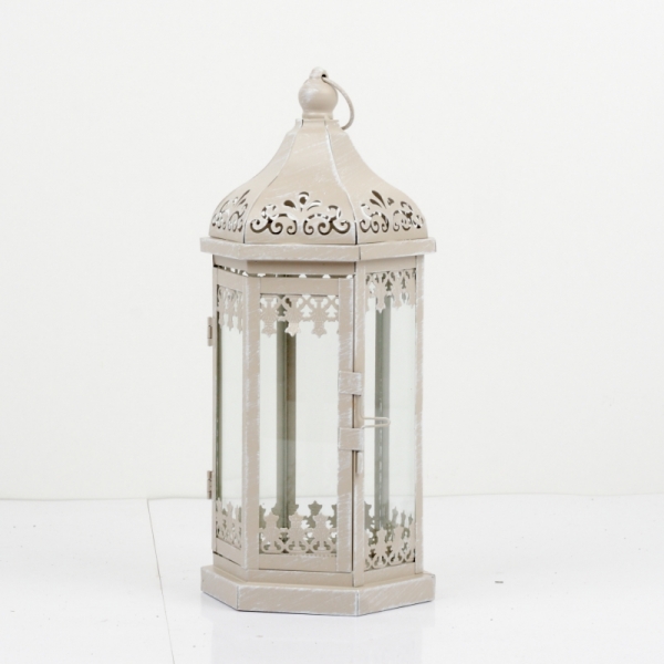 Kovová lampáš s patinou zdobená 36cm