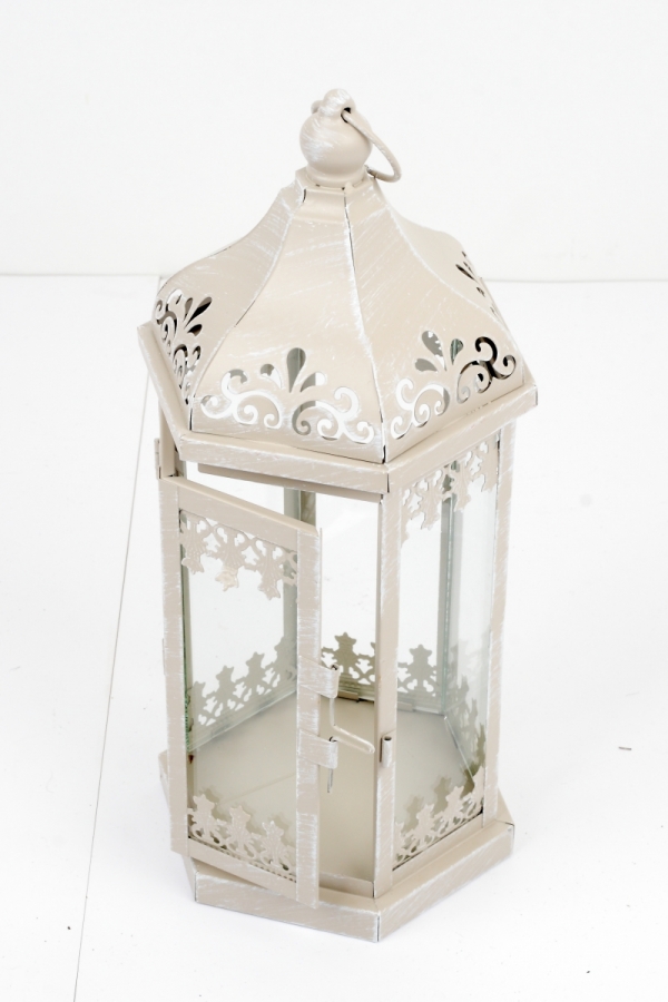 Kovová lampáš s patinou zdobená 36cm