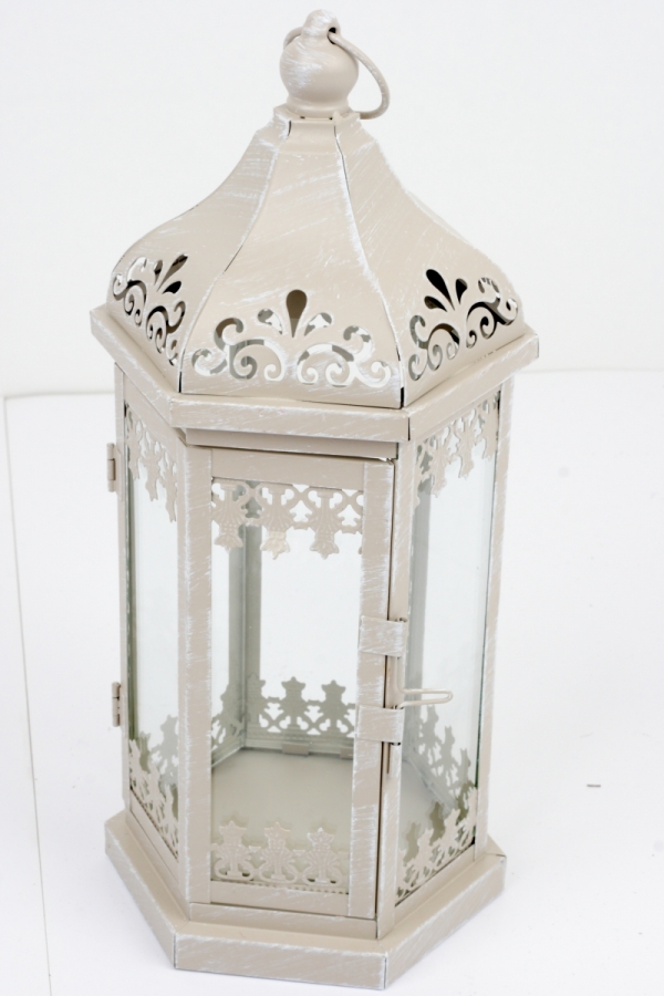 Kovová lampáš s patinou zdobená 36cm