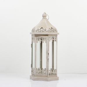 Kovová lampáš s patinou zdobená 46cm - rozbité sklo