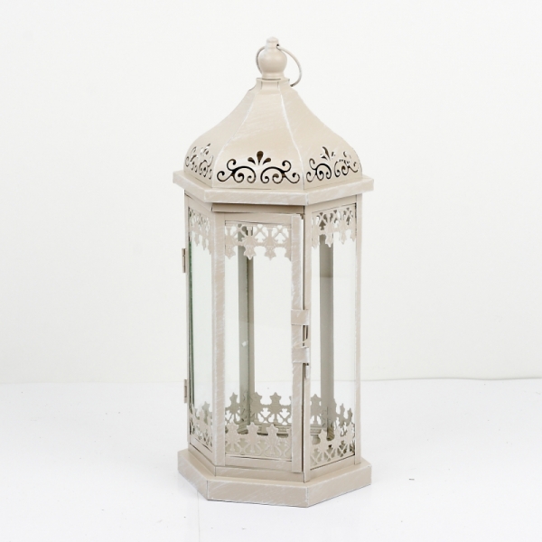 Kovová lampáš s patinou zdobená 46cm - rozbité sklo