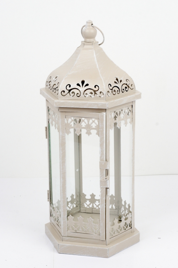 Kovová lampáš s patinou zdobená 46cm - rozbité sklo