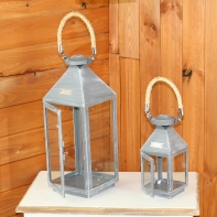 Kovová lampáš s uchom z povrazu (set 3ks) 54/42 / 25cm