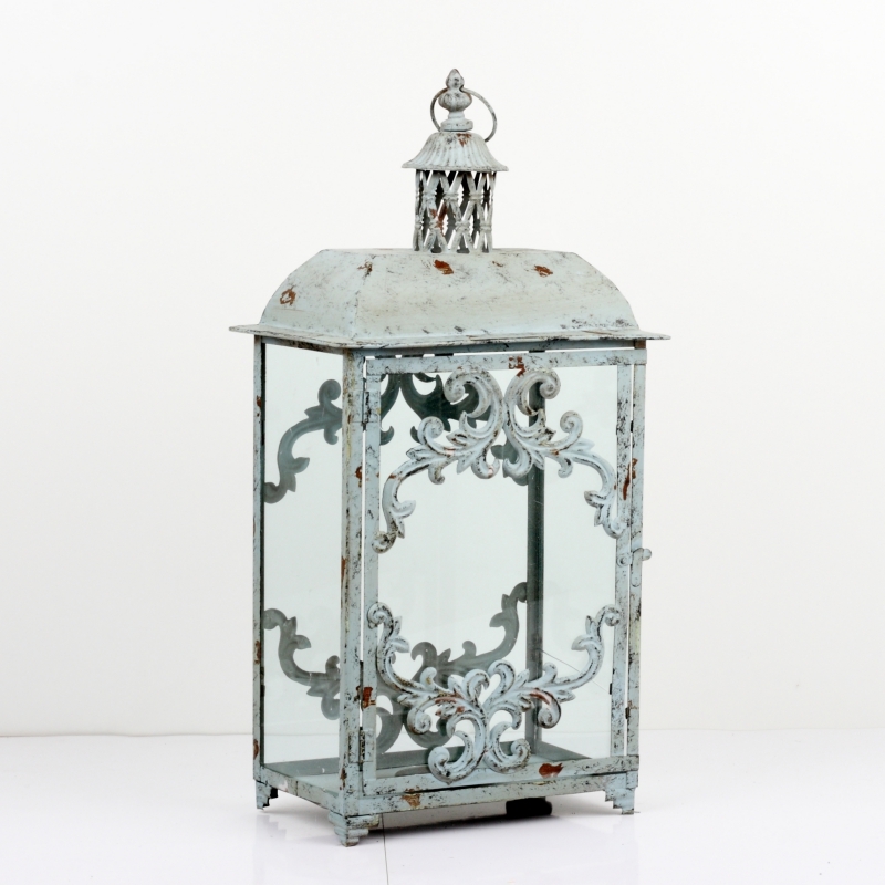 Kovová lampáš šedá zdobená 63x32x21cm vyřazeno - bez zasklení