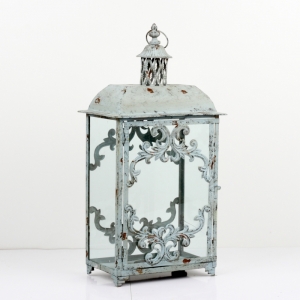 Kovová lampáš šedá zdobená 63x32x21cm vyřazeno - bez zasklení