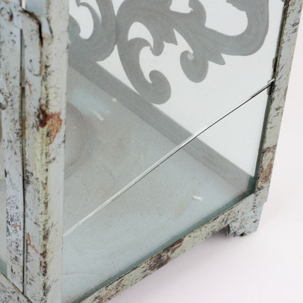 Kovová lampáš šedá zdobená 63x32x21cm vyřazeno - bez zasklení