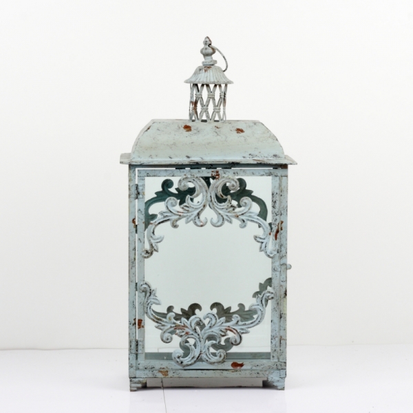 Kovová lampáš šedá zdobená 63x32x21cm vyřazeno - bez zasklení