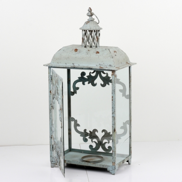 Kovová lampáš šedá zdobená 63x32x21cm vyřazeno - bez zasklení