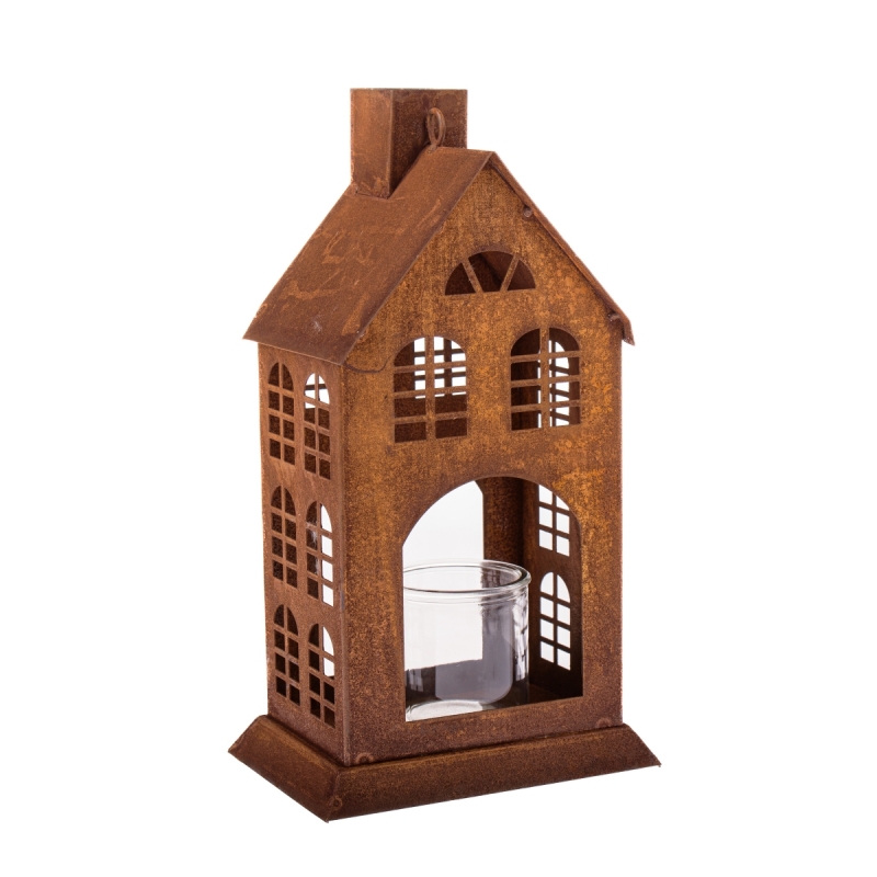 Kovový lampáš veľký 30 cm so sklom na sviečku