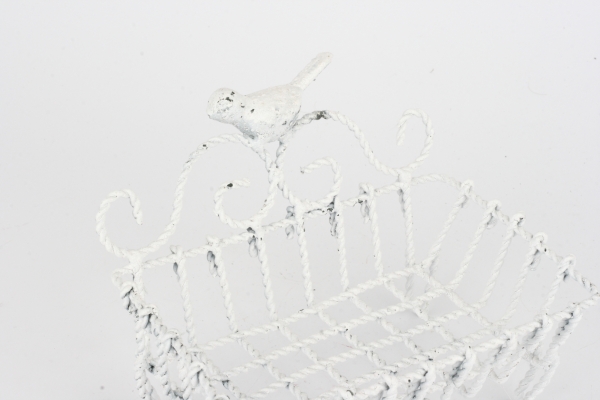 Kovová mydelnička biela s vtáčikom 14x11x10,5cm