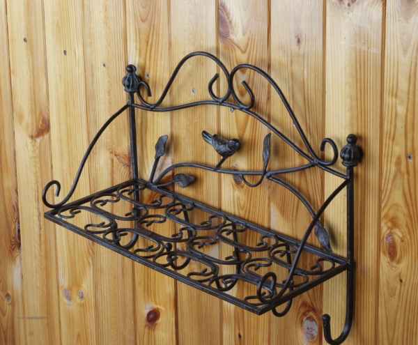 Kovová polica s vtáčikom 5 háčikov 38cm