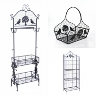 Kovová polica s regálmi - motív vtáčik 53,5x135x22cm