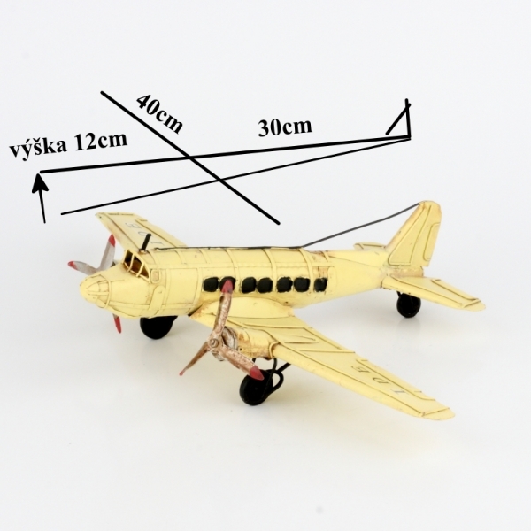 Kovové lietadlo krémové 41cm