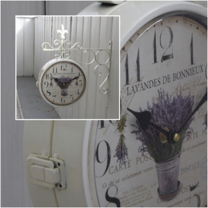 Kovové obojstranné hodiny biele s levanduľou 24 cm