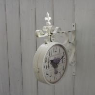 Kovové obojstranné hodiny biele s levanduľou 24 cm