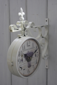 Kovové obojstranné hodiny biele s levanduľou 24 cm