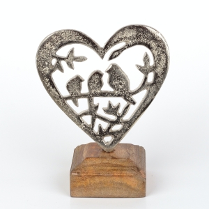 Kovové srdce s vtáčikmi na vetve 17cm