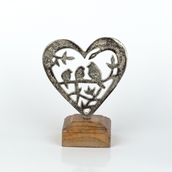 Kovové srdce s vtáčikmi na vetve 17cm