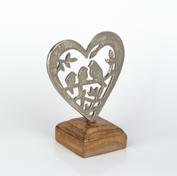 Kovové srdce s vtáčikmi na vetve 17cm