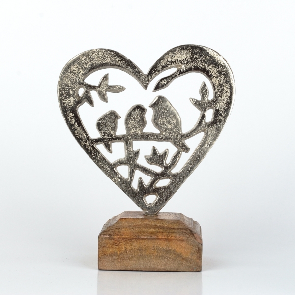 Kovové srdce s vtáčikmi na vetve 17cm