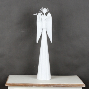 Kovový anjel s flautou biely trblietavý 49cm