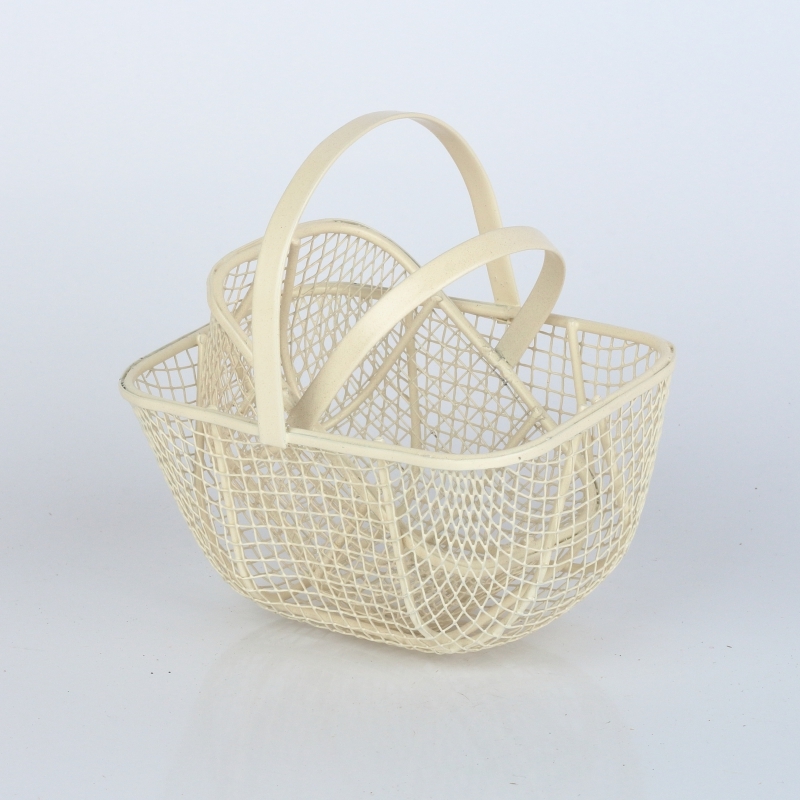 Kovový košík retro biely (set 2ks) 11,2 / 14cm 