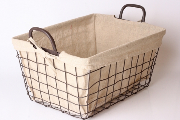 Kovový košík s látkou 41x31cm výška s ovovými oušky 26cm
