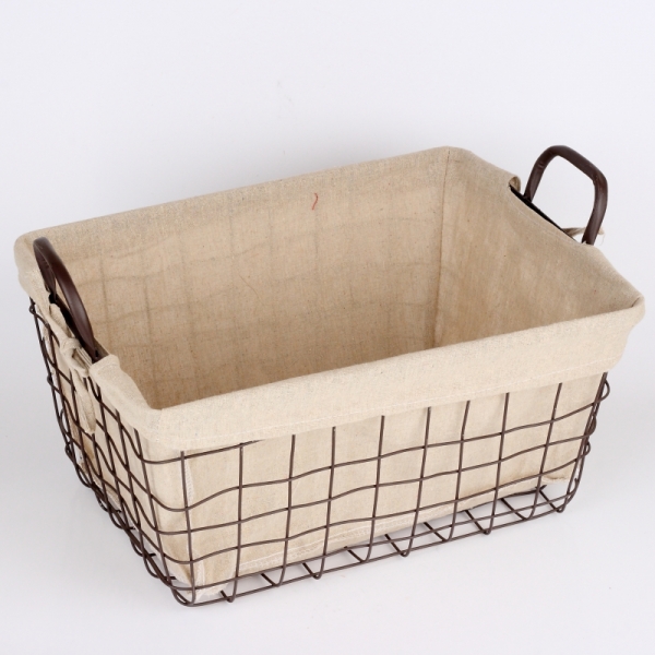 Kovový košík s látkou 41x31cm výška s ovovými oušky 26cm