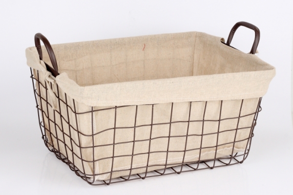 Kovový košík s látkou 41x31cm výška s ovovými oušky 26cm