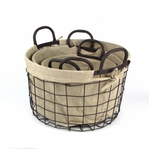 Kovový košík s látkou a uchami (set 3ks)