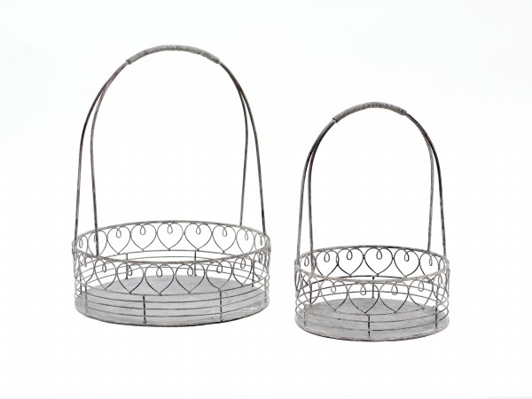 Kovový košík s patinou srdca 20x30cm