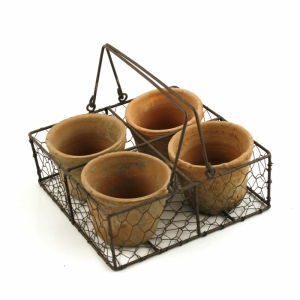 Kovový košík so štyrmi kvetináči