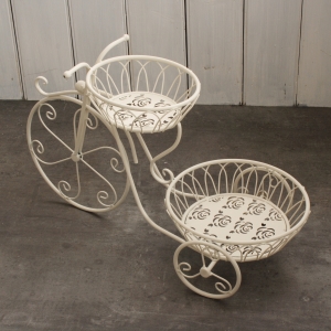 Kovový stojan na kvety kolo biely 65x40cm