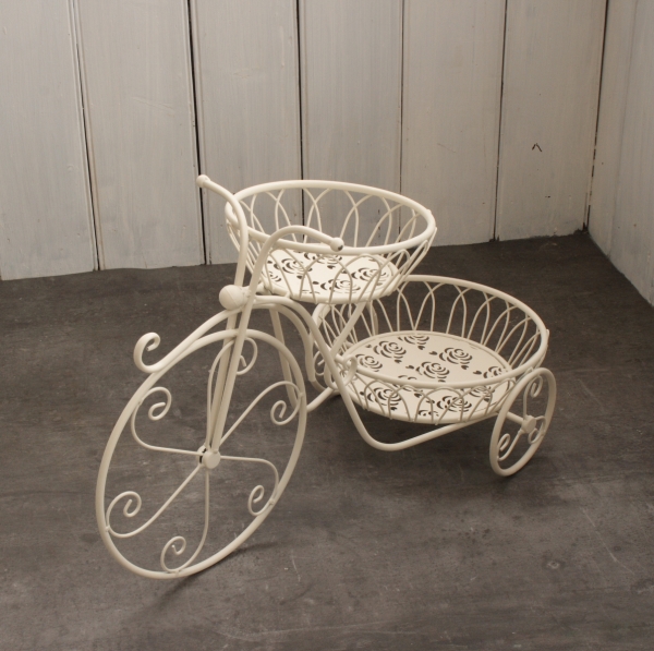 Kovový stojan na kvety kolo biely 65x40cm