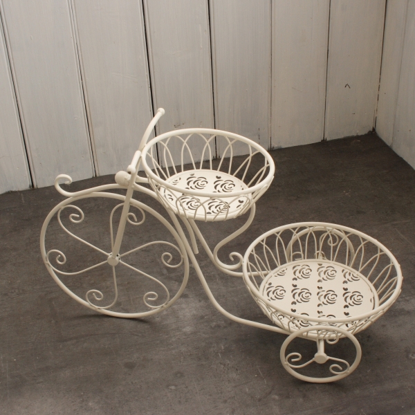 Kovový stojan na kvety kolo biely 65x40cm