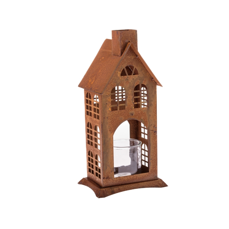 Kovový svietnik 40 cm so sklom na sviečku