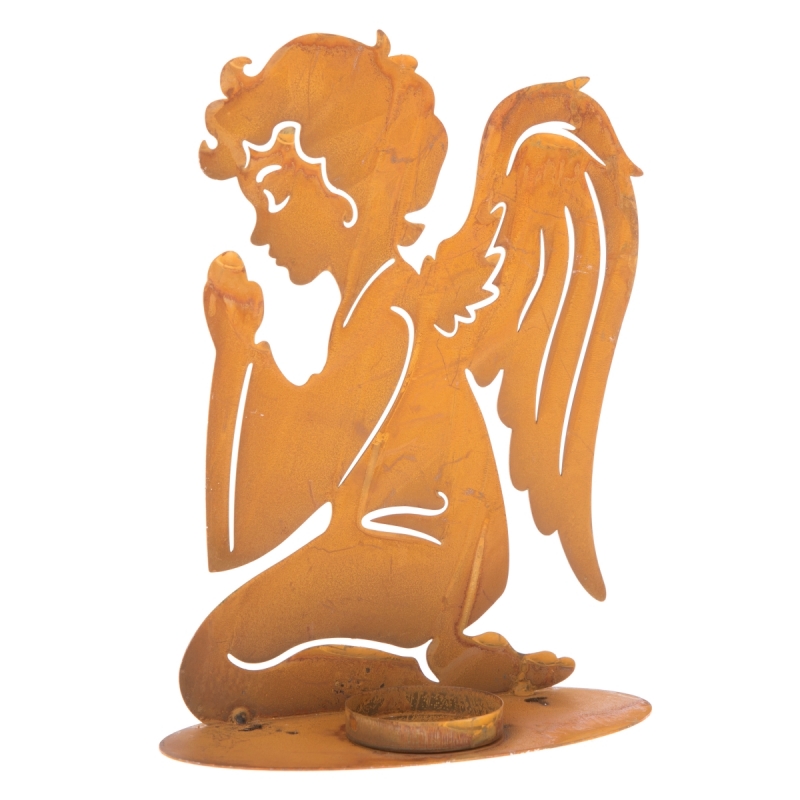 Kovový svietnik anjel hrdzavý