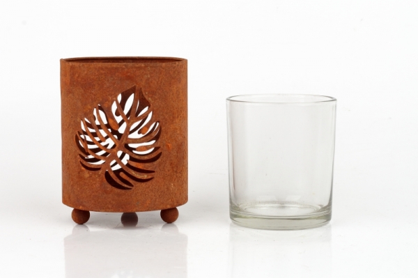 Kovový svietnik na čajovú sviečku list